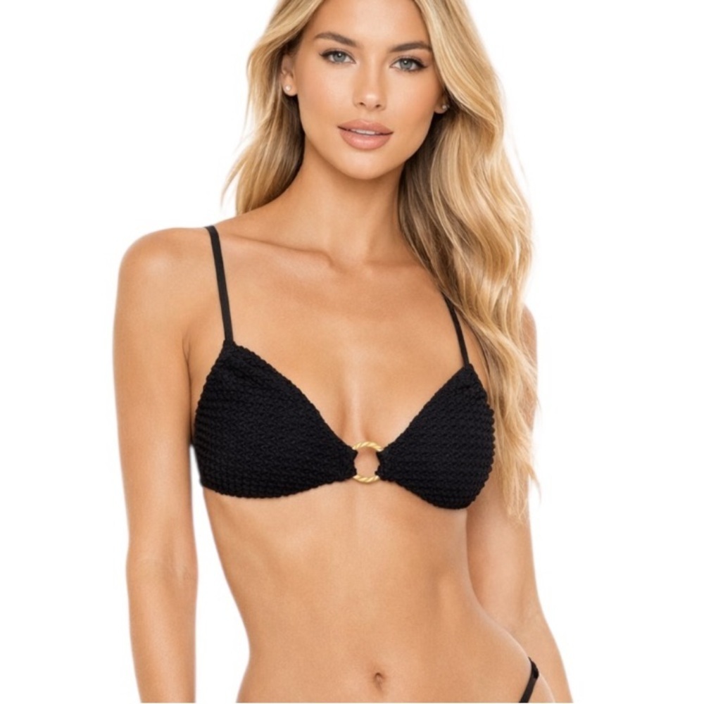 NWT Onia Textured Bikini Top Strappy Back in Black Size S